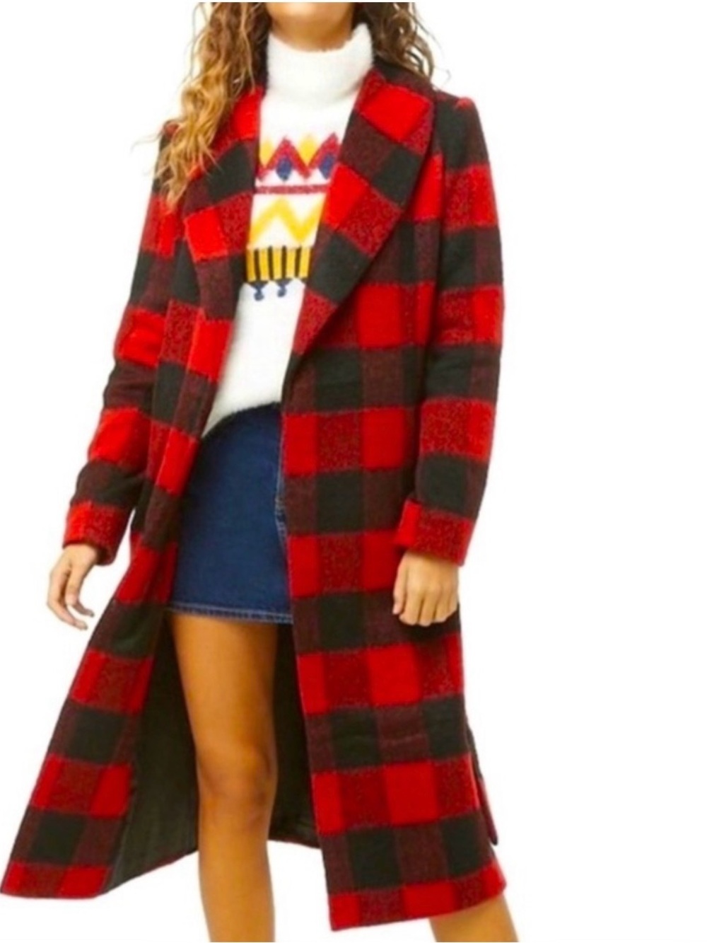 Forever 21 Cozy Plaid Sherpa Robe - Red & Black